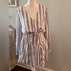 Entro Blue and White Striped Long Sleeve Dress